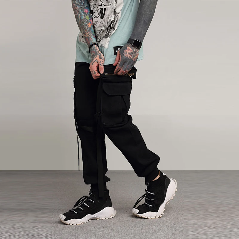Neue ideen Casual Hosen Männer Schwarz Camouflage Cargo Pants Bänder Hip Hop Taschen 2018 Frühling Jogger Track Jogginghose US S