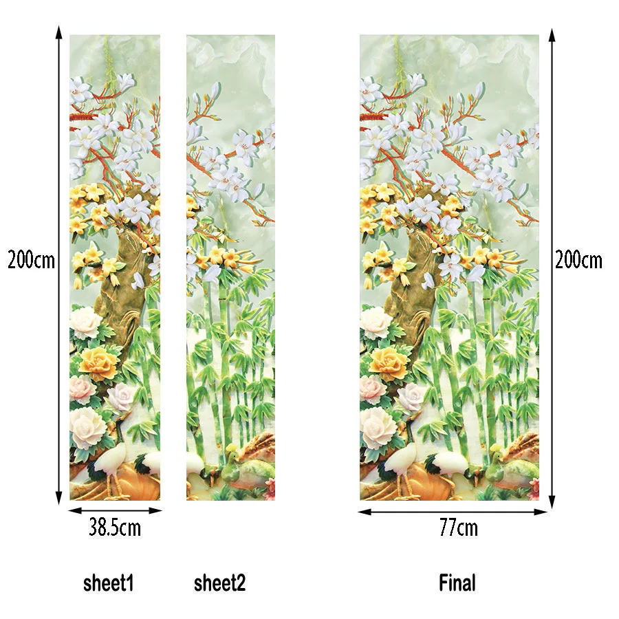 Наклейки на двери в традиционном китайском стиле, 77x200 см, художественный декор в виде бамбукового леса, домашний декор, дверная Фреска, самоклеющиеся, сделай сам, обновленные обои на дверь