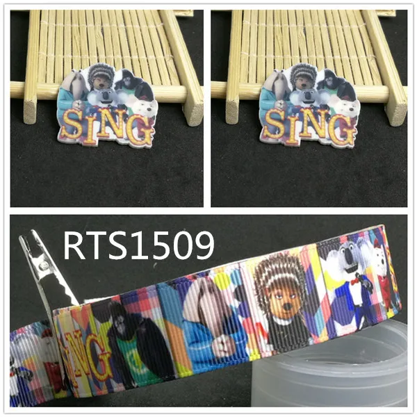 

7/8inch 100yard ribbon and 100pcs resin 1 set printed cartoon printed ribbon and resin RTS1509