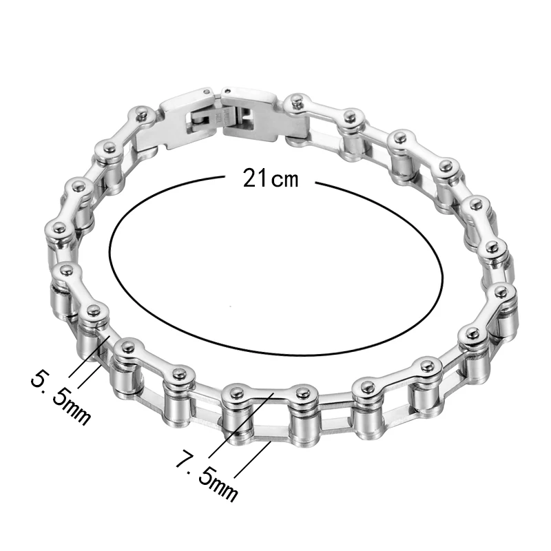 Мужской браслет в стиле панк-рок, байкер, велосипедные браслеты-манжеты для мужчин, мотоциклетная цепочка, крутые браслеты, ювелирные изделия из нержавеющей стали - Окраска металла: width 7.5mm