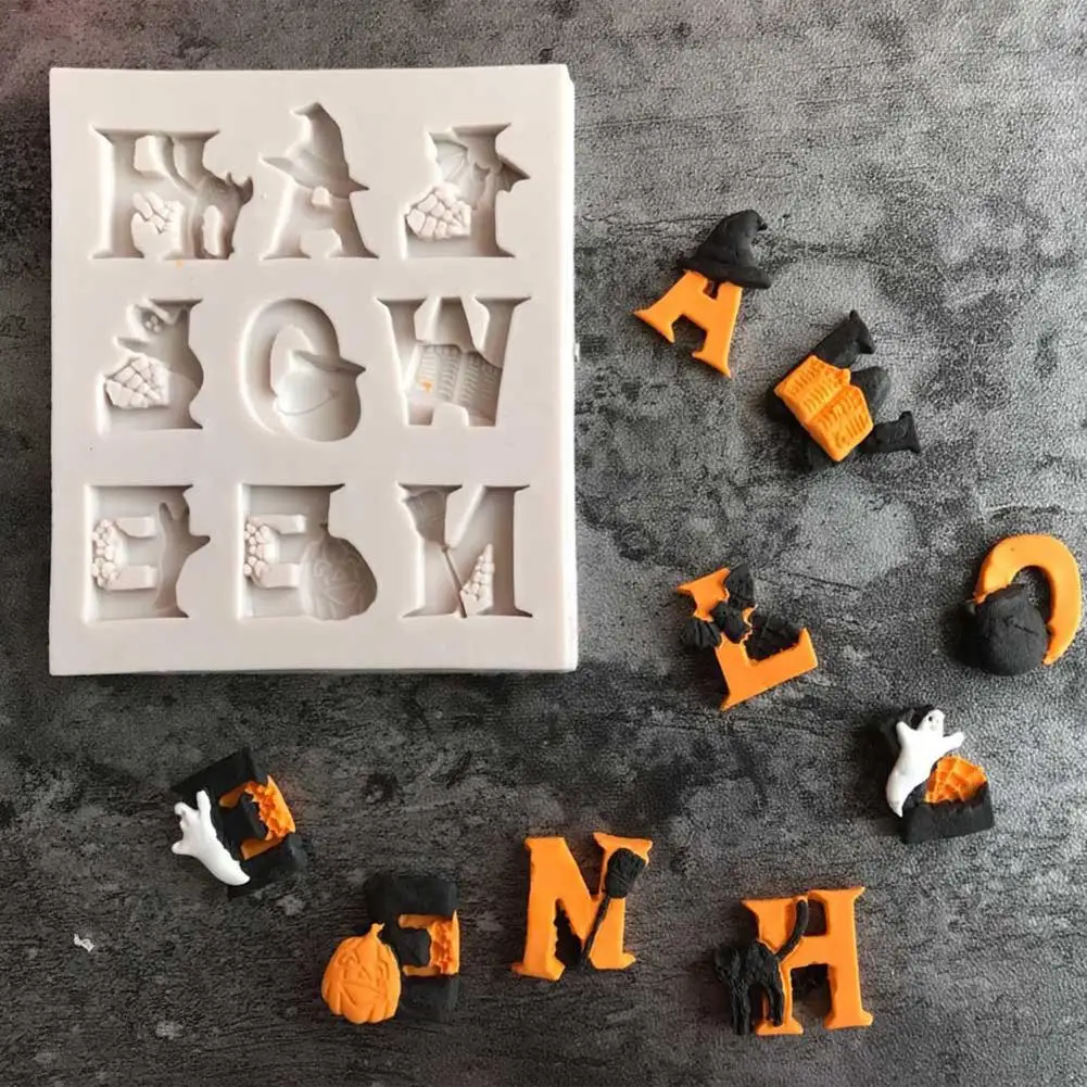 

New 8*8*0.7cm Beautiful Halloween Alphabet Fondant Silicone Mold Chocolate Cake Decorating Mold