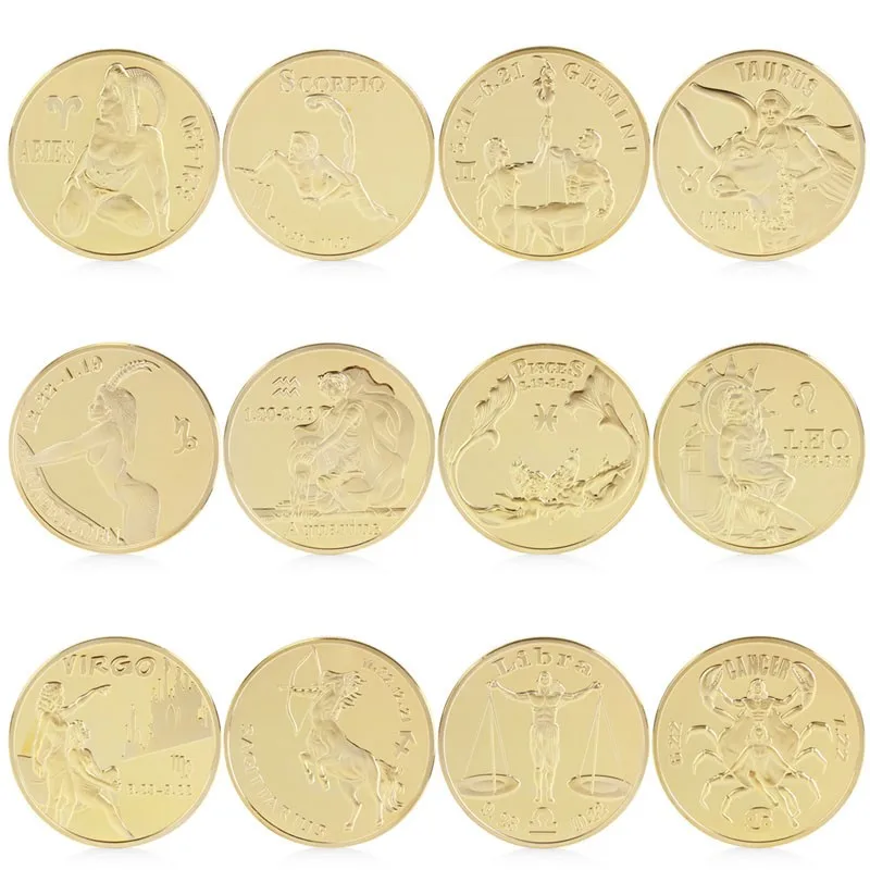 12 шт. Позолоченные 12 Созвездие памятные монеты коллекция физический