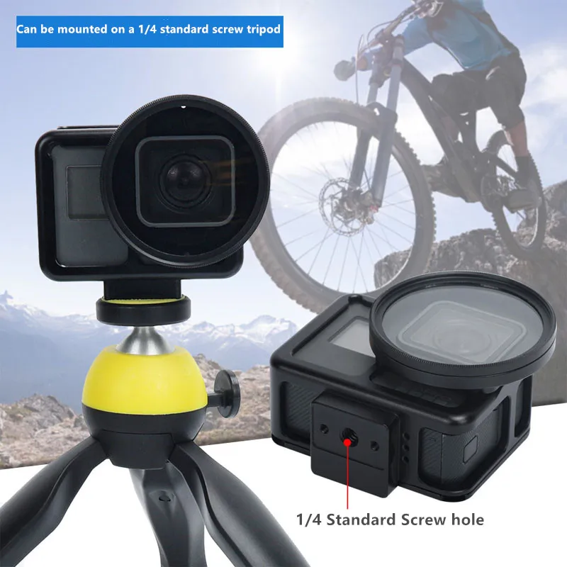 Aluminum Protective Case Housing Back Cover Metal Radiating frame +52mm UV Lens filter cap for GoPro Hero5 6 7 Black Camera Cage (9)