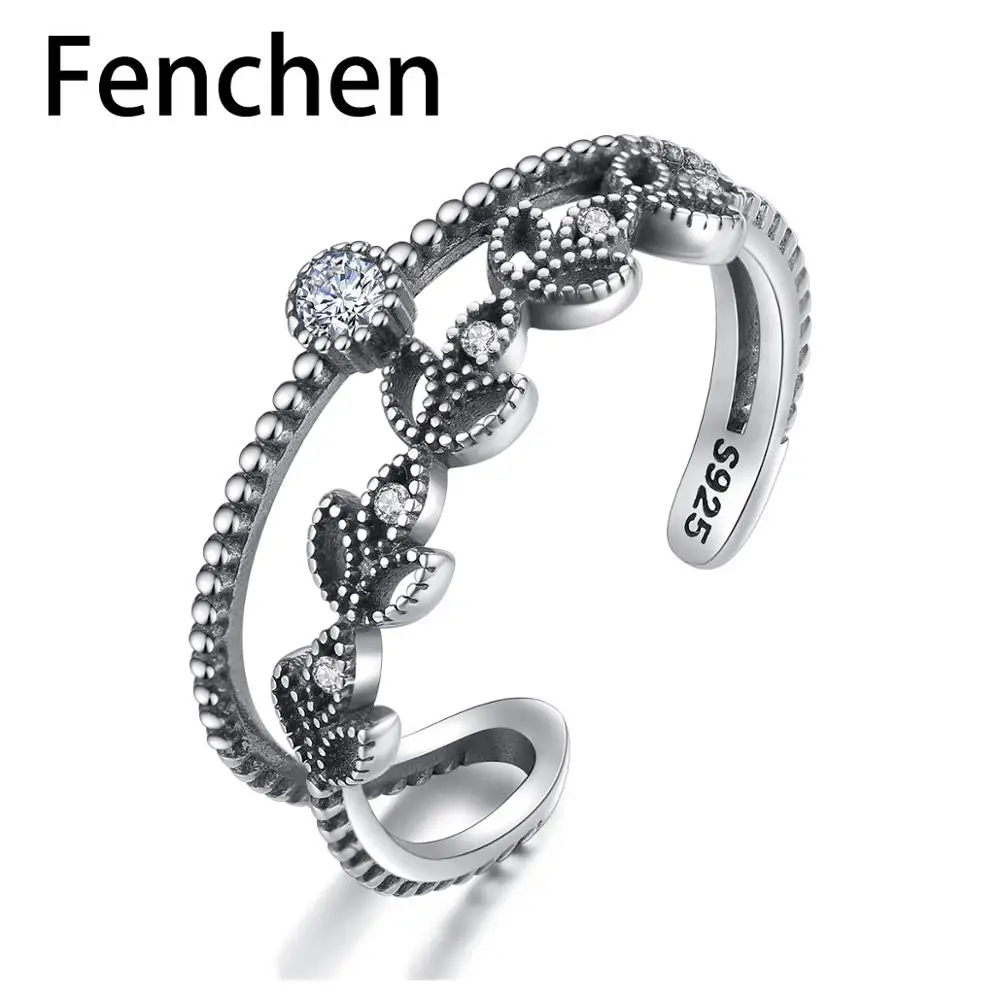 

Fenchen 925 Sterling Silver Female Charming Hollow Leaf Open Rings Women Carving S925 Ethnic Fine Jewelry Flower Anel Gift AR068