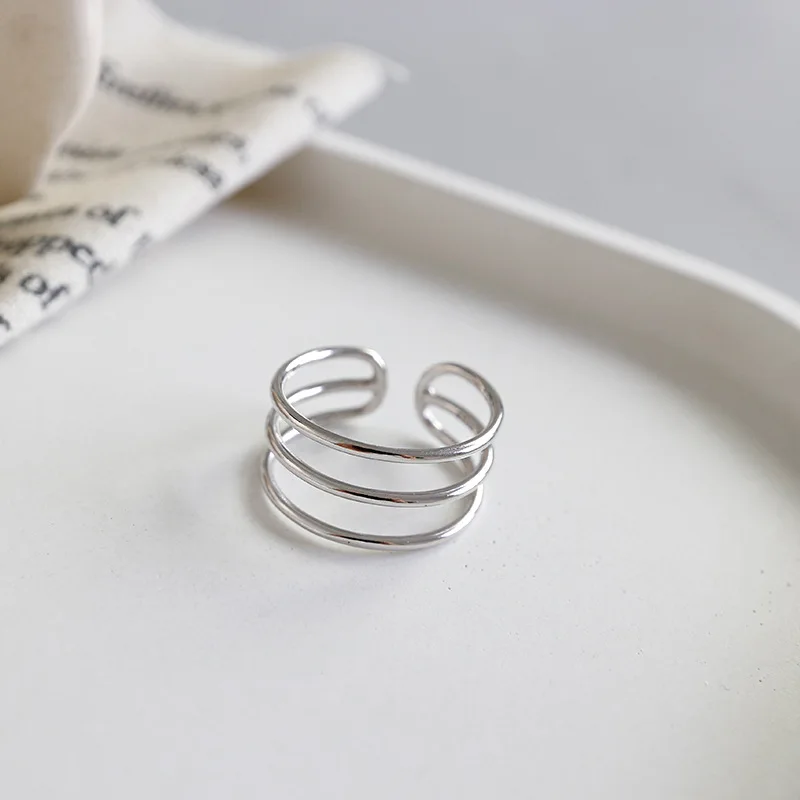 

Real 925 sterling silver multi-layer opening rings for women accessories anillos mujer,minimalism adjustable ring silver jewelry