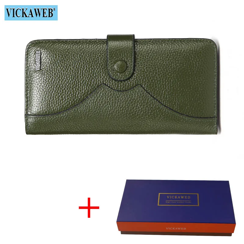 VICKAWEB, тонкий кошелек в стиле пэчворк, Женский Длинный кошелек с застежкой, женские кошельки, кошелек из натуральной кожи, женский модный кошелек для монет 7012 - Цвет: Green and Box
