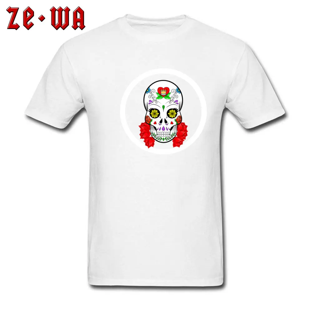 Candy Skull Mens High Quality Customized Tees O Neck NEW YEAR DAY All Cotton T-shirts Street Short Sleeve Top T-shirts Candy Skull white