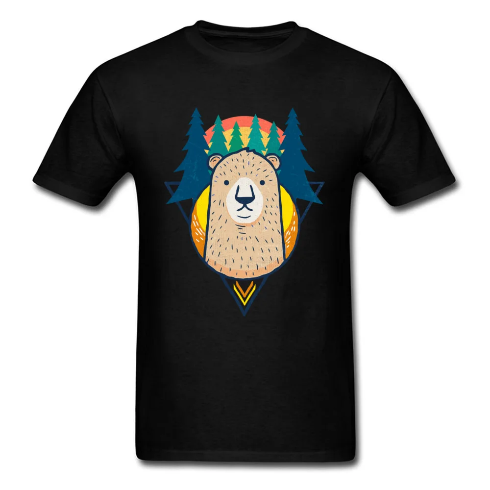 Sunrise Bear on Pine Trees Short Sleeve Tops T Shirt Mother Day Round Neck Cotton Student T-shirts Family Tee Shirts Slim Fit Sunrise Bear on Pine Trees black