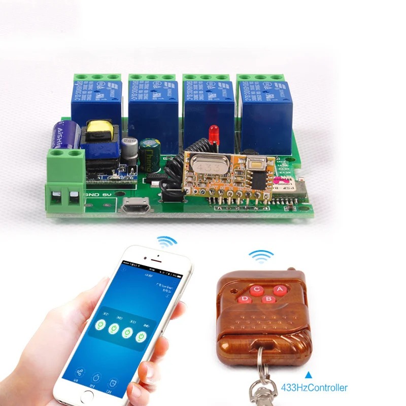 Usb5V/dc7 32v 4 канала реле WI FI переключатель 433 мГц РФ получит Jog толчковой