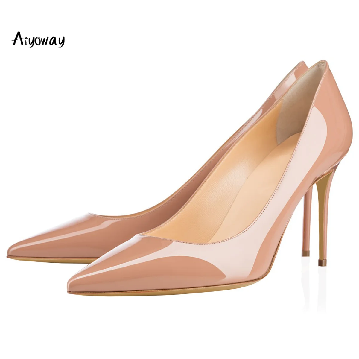 

Aiyoway Women Shoes Ladies Pointed Toe High Heels Pumps Autumn Spring Party Work & Career Shoes Slip-On Patent Leather Black