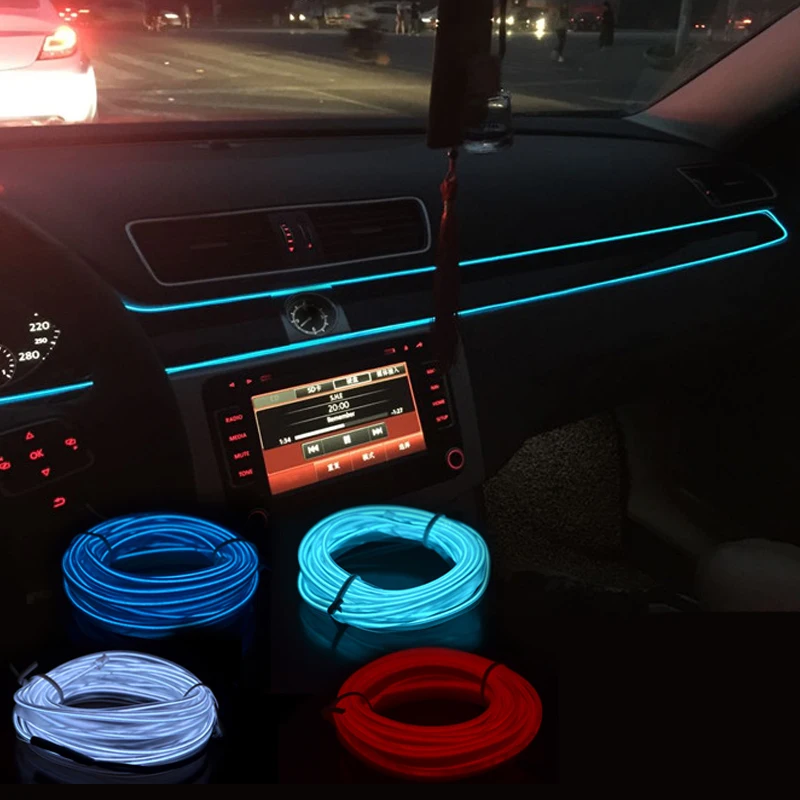 Car EL Wire LED Tube Car Flexible Neon Party RGB Car Decoration Lights 3/5m With 12V USB Cigarette Lighter Drive Car Accessories