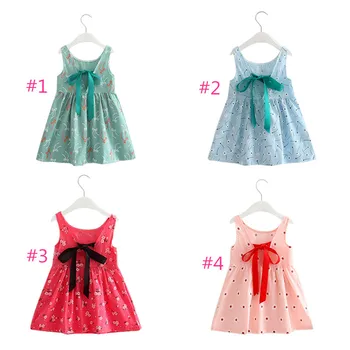 

Cotton girls sleeveless back dress multi-color printing optional