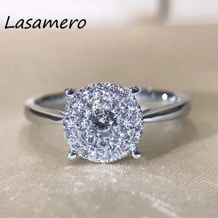 Lasamero 0.087ct Круглый Cut Сертифицированный природных кольцо с бриллиантом акценты 18 К