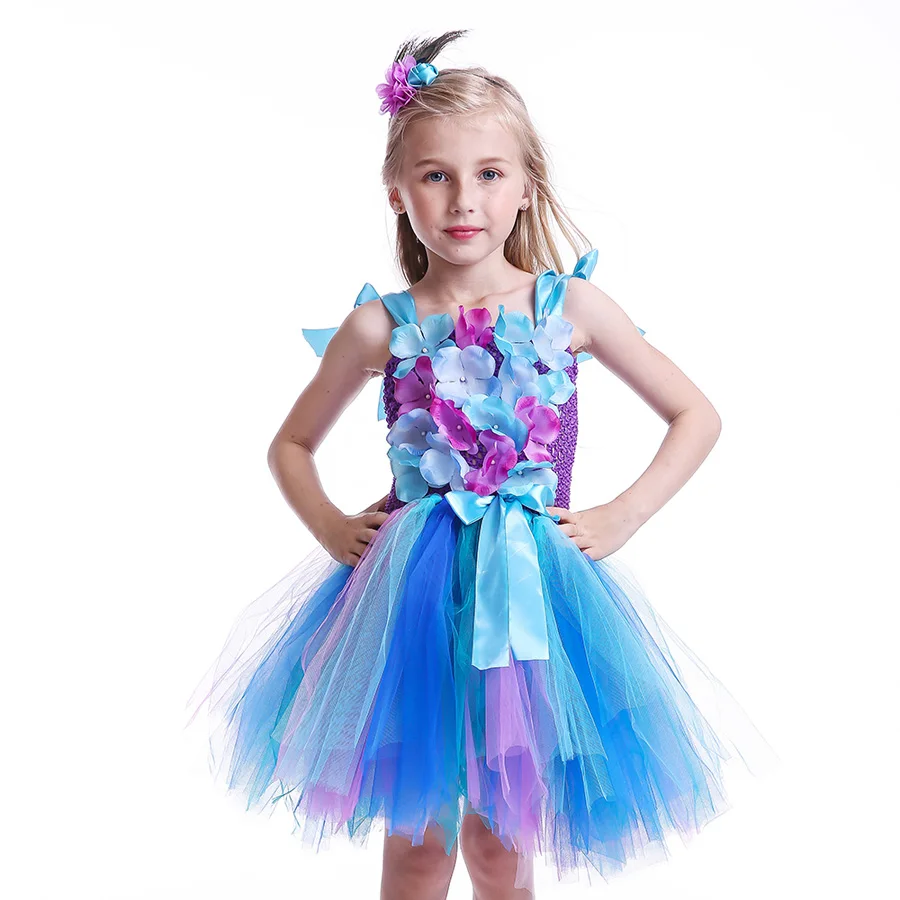 Peacock Flowers Pageant Girl Tutu Dress Kids Baby Dress Children Feathers Ball Gown for Birthday Party Carnival Clothing (1)