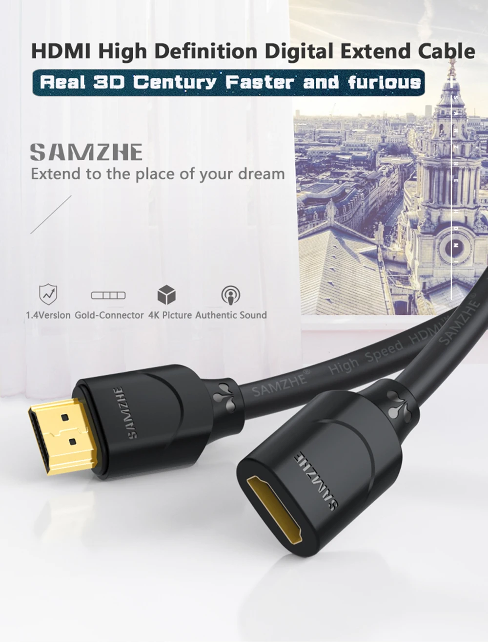 SAMZHE HDMI1.4 кабель удлинитель для мужчин и женщин 0,5 м/1 м/1,5 м/2 м/3 м расширение HDMI для компьютера/HDTV/ноутбука/проектора