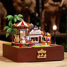 DIY Кукольный дом деревянный кукольный домик 3D карусель круглый Музыкальная шкатулка ручной работы игрушки для детей Миниатюрная игрушка Подарки на день рождения детям