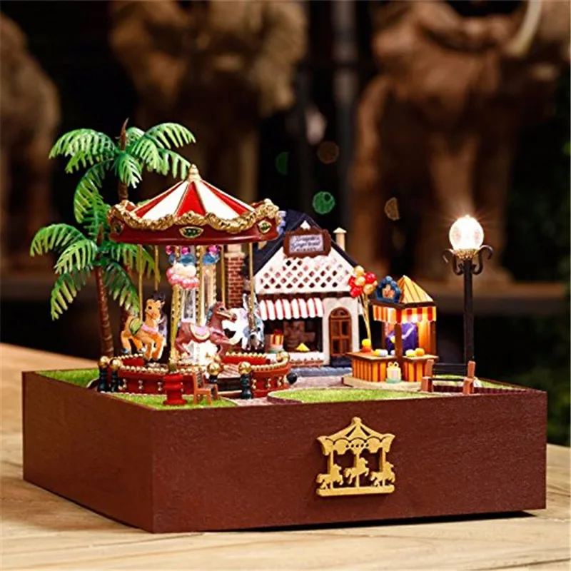 

DIY Doll House Wooden Dollhouse 3D Merry-go-round music box Handmade toys for children Miniature Toy birthday Gifts Kids