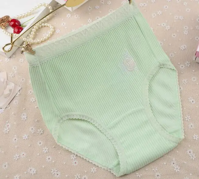 

100% Real Photos High Rise M L XL 3XL 4XL Plus Size High Rise Embroidery Cotton Lace Kawaii Cute Briefs Panties Underwear WP258
