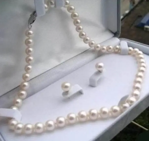 

New Charming Women High Quality Pretty 8mm White Shell Pearl Necklace 18''+Earring Women Gift Jewelry Wholesale and Retail