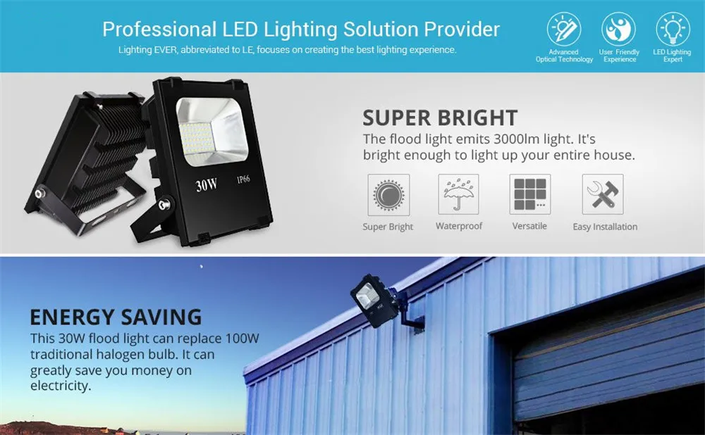 30W LED Flood Lights Waterproof Outdoor Security Lights,100W HPS Bulbs Equivalent,3000lm,3000K Warm White,Non-dimmable,Floodlight (3)
