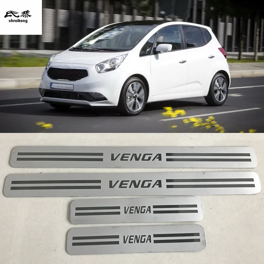 4 шт./лот, автомобильные наклейки для 2009- KIA VENGA, ультратонкие накладки на пороги из нержавеющей стали, накладка на педаль