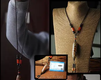 

Fine Tibetan Dzi Red Agate Bead Necklace-9 Eyes Dzi Pendant Amulet With Certificate