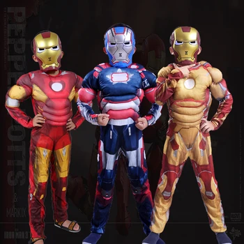 

Iron Man 3 Patriots Muscle Costumes for Boys Children Superhero Iron man Halloween Cosplay Costume kids