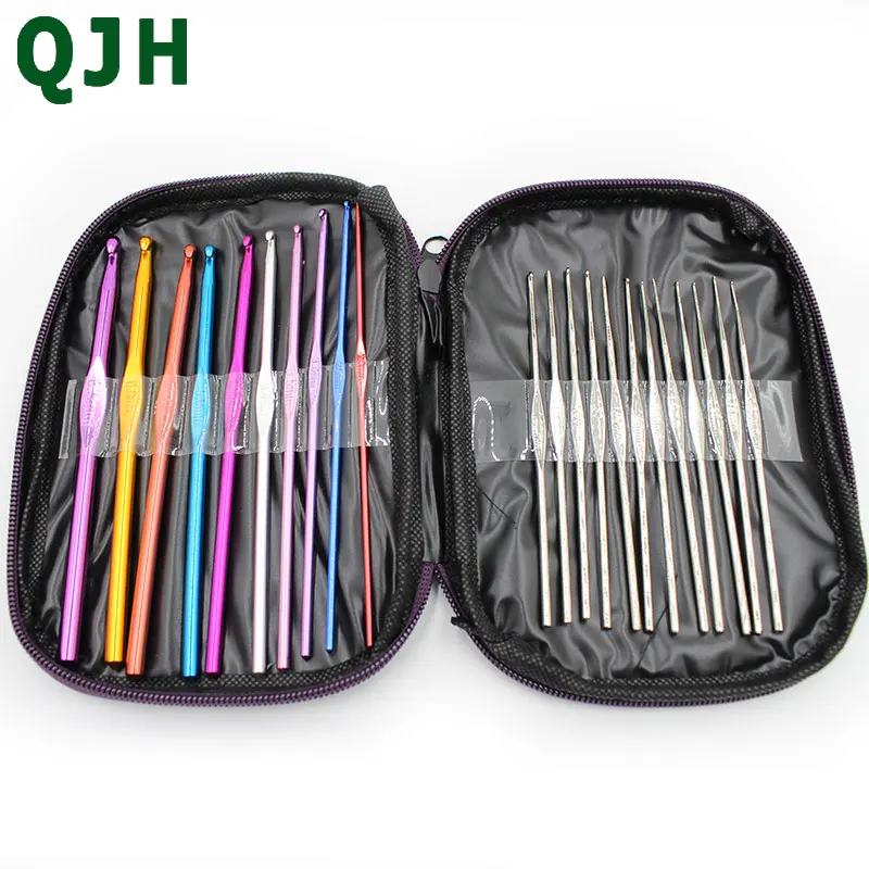 22pc Multi colour Aluminum Crochet Hook Yarn Knitting Needles Set Kit with Case