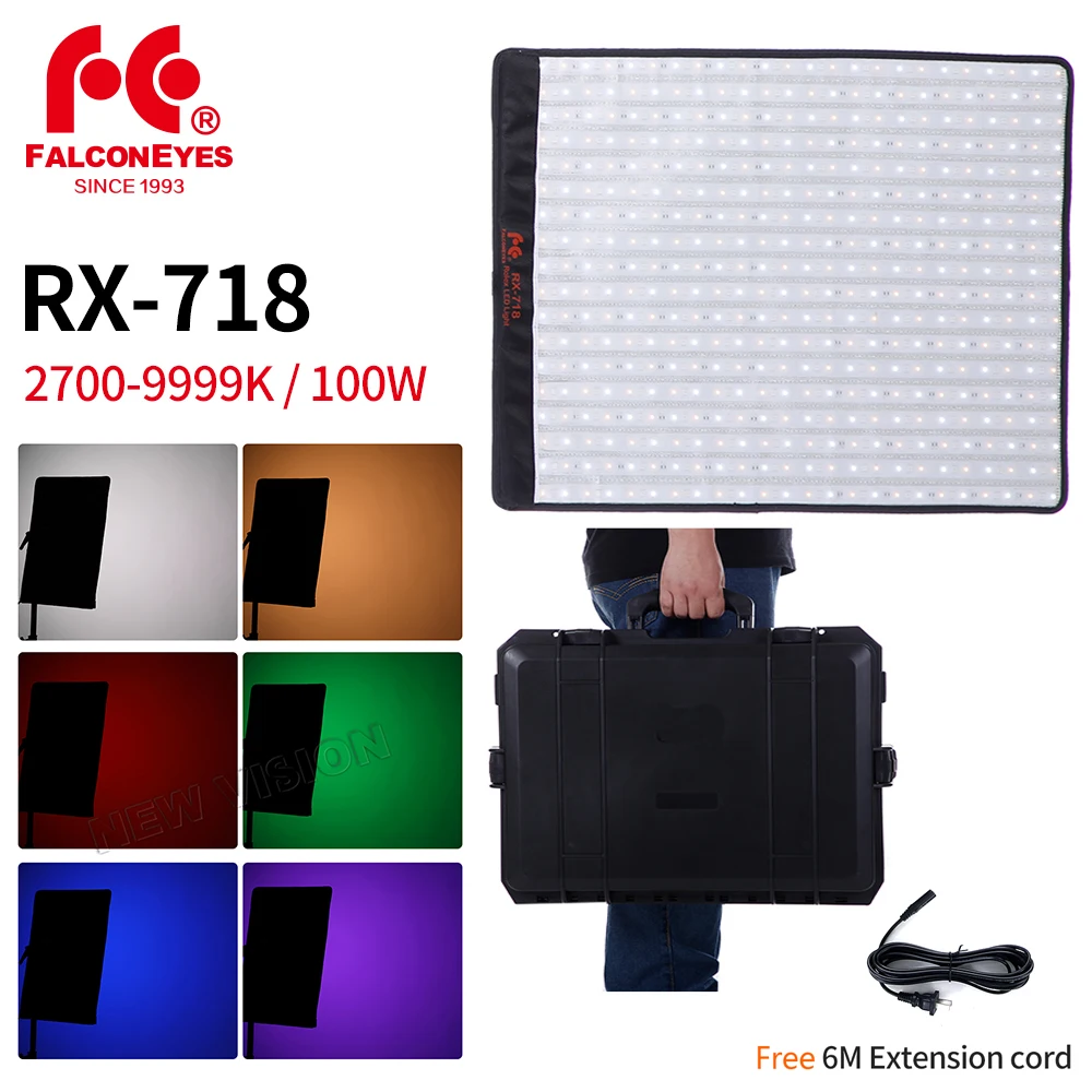 Falcon Eyes 100W RX-718 2700-9999K Roll-Flex Portable LED Photo Vedio светильник Lamp with DMX 648pcs Flexible Photography Safety Box |