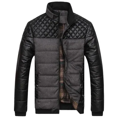 Winter outerwear men warm thick PU skin patchwork ...