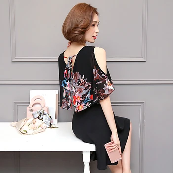 

2018 Summer Chiffon Women Dress Cloak Sleeves Off Shoulder Sexy Dresses Female Vestidos Vintage Retro Plus Size Patchwork Robe