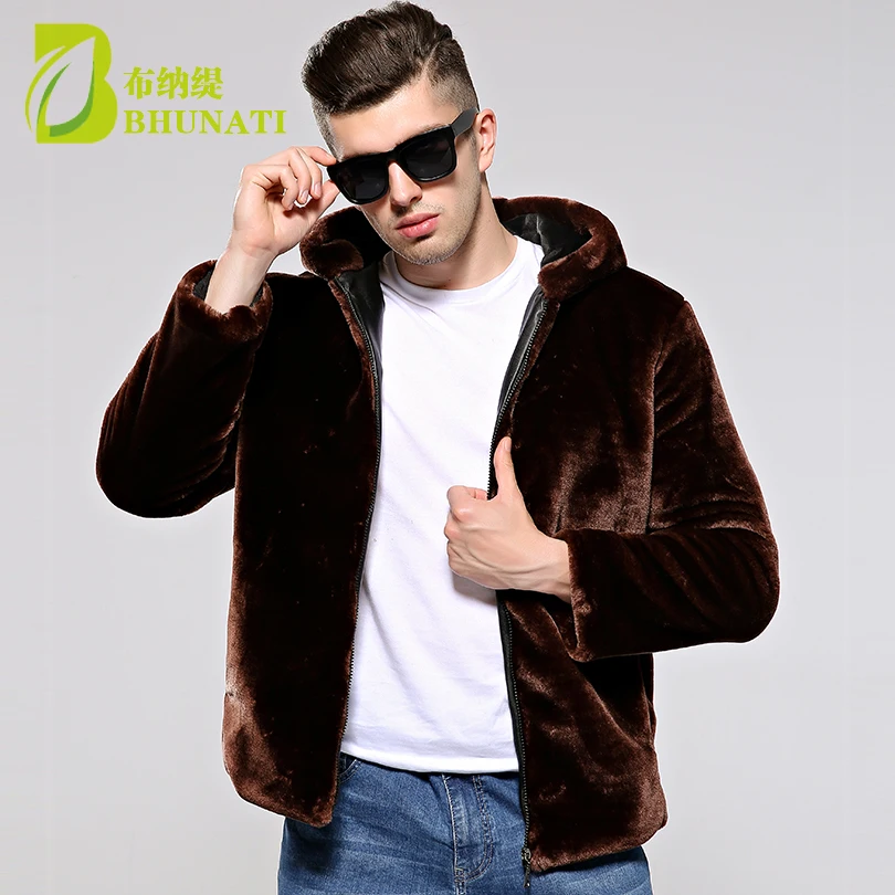 Faux Fur Coat Men Silver Color Winter Warm Soft Comfortable Mink Fur Hooded Jacket 2018 Male Outwear Zipper Coats