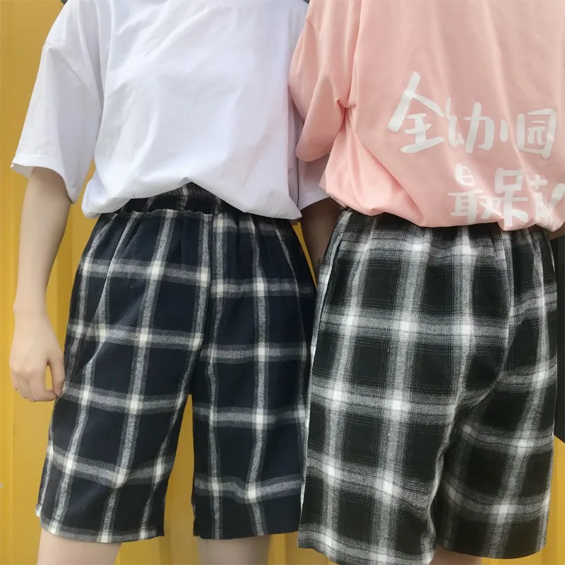 Шорты женские Harajuku Свободные универсальные корейские BF клетчатые простые женские s Ретро Удобные Модные студенческие летние шикарные