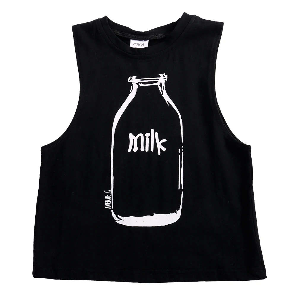 

Kids Baby Boys Cotton white black Sleeveless o-neck Milk Print Green Tank New 6M-5Y
