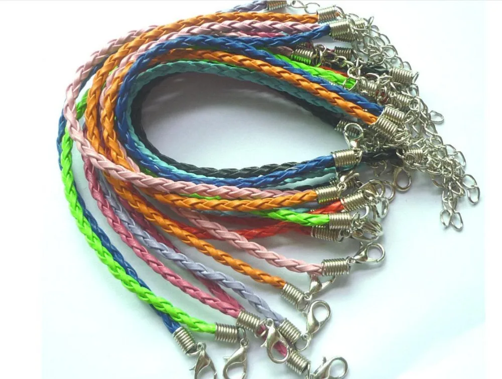 

3.5MM colors leather cord Bracelets with Lobster Claw Clasp and Extension Chain for Handmade bracelet 25cm 2 pieces/lot