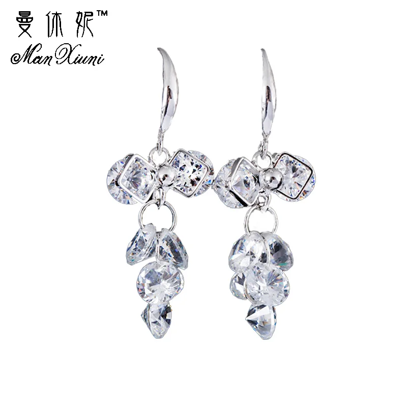 Длинные серьги подвески в виде винограда с фианитами|crystal long earrings|dangling earrings for
