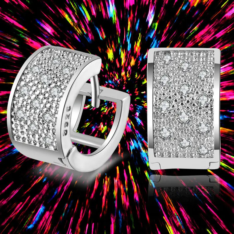 

1Pair Vintage Huggie Hoop Earrings Shellhard Silver Plated Crystal Punk Rock Earring For Women Femlae Wedding Jewelry