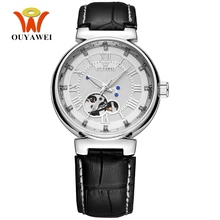 OYW Luxury White Silver Watch Mens Male Automatic Self Wind Dress Watch Leather Band Business Fashion Wristwatch Hombre Relogios white ceramics band design mens leisure watch