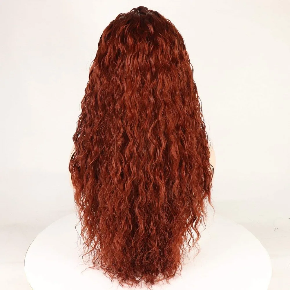 Fantasy Beauty Loose Curly Synthetic Wig Dark Purple Lace Front Wigs Kinky Curly Heat Resistant Fibers Half Hand Tied Lace Wigs