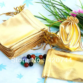 

100Pcs/Lot Gold Organza Drawstring Gift Jewelry Bags Pouches CHIC 12*10cm