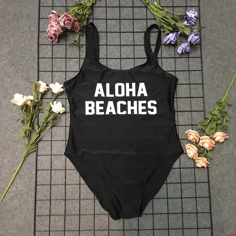 Пляжный слитный купальник ALOHA с надписью сексуальные стринги женские бикини 2018