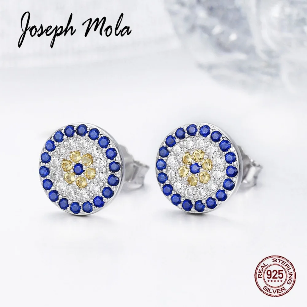 

Joseph Mola 925 Sterling Silver Blue Round Colorful Flower CZ Stone Stud Earrings For Women Party Birthday Gift Fine Jewelry