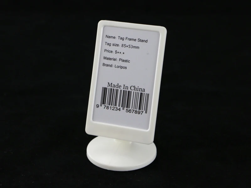 

Retailing Merchandise Name Card Display Paper Price Tag info Frame Stand Table top Desk Sign Label Holder Stand Plastic Turnable