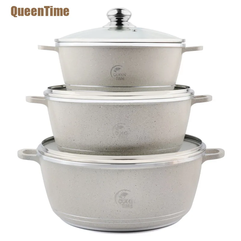 QueenTime Aluminum Thermal Cooker 9.5"+11"+12.5" Soup&Stock Pots Home