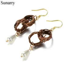 

Sunarry New Hand Made Bamboo Hollow Dangle Water Drop pearl Dangle Earring For Women Fashion Party Jewelry
