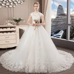 2019 Vestidos De Noivas Illusion свадебное платье Королевское бальное платье для процессии белая аппликация из кружева свадебное платье для невесты Robe De