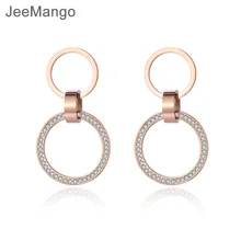 Jeeango модные серьги-гвоздики из нержавеющей стали с двумя кругами, розовое золото, ручная работа, глина, белые кристаллы, ювелирные изделия для ушей для женщин E19010