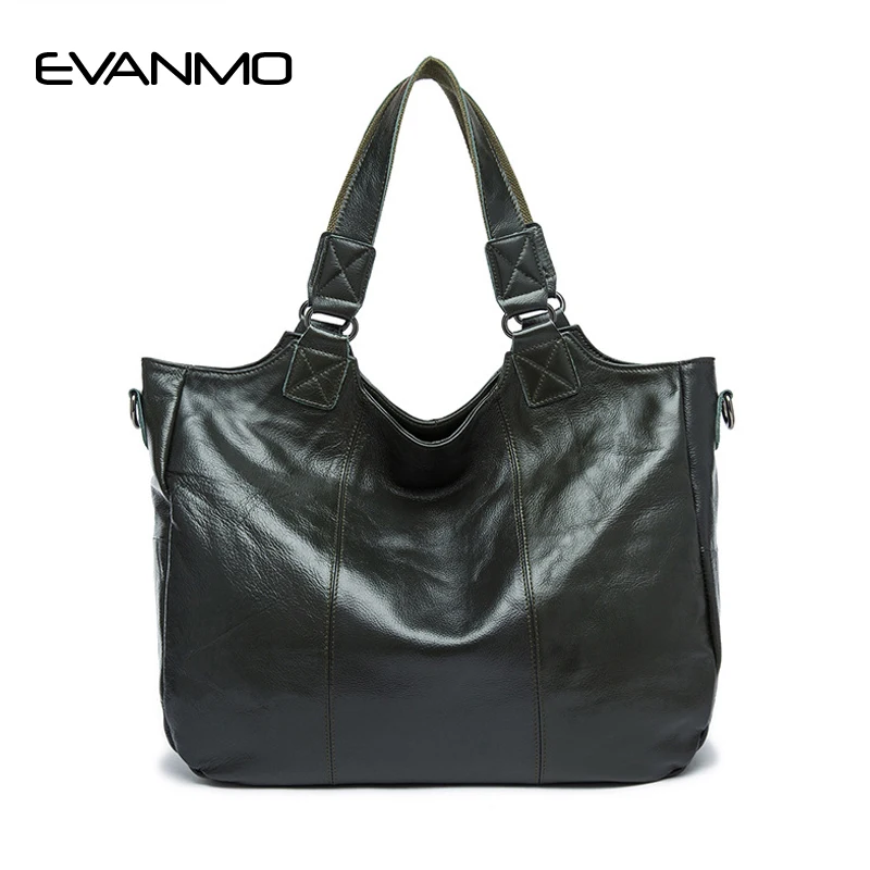 

Popular Big Bag Women Genuine Leather Handbag Fashion Solid Color Cowhide Shoulder Bag Large Casual Tote Lady Bag Blackish Green