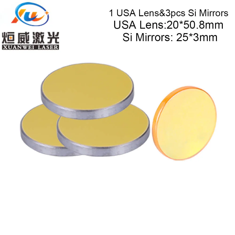 

USA Znse Co2 Laser Focus Lens D20mm FL50.8mm 3pcs Si Mirrors D25mm For Co2 Laser Cutting Engraving Machines