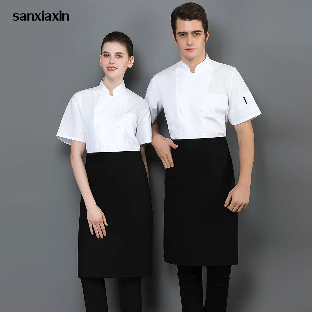 

sanxiaxin sleeved Restaurant hotel Kitchen chef Uniforms unisex Food Service Breathable cooker shirt white Jackets work clothes